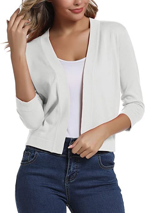 Women's 3/4 sleeve open-front cardigan, a comfortable and stylish layering piece.
