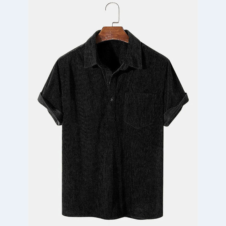 Casual men's comfortable striped short-sleeve polo shirt with pocket, ideal for summer & everyday.