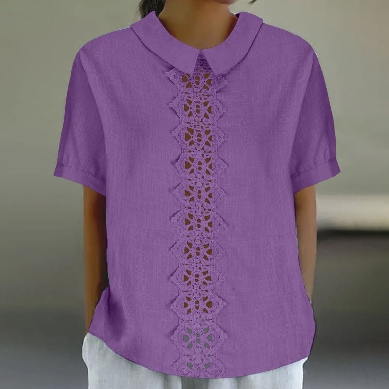 Elegant lace panel blouse for women, ideal for spring fashion & summer style. Light & airy.