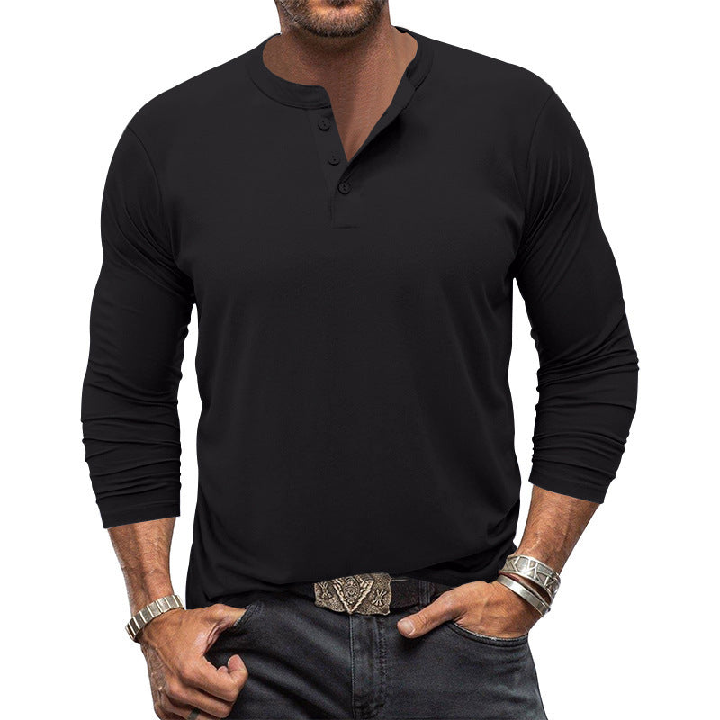 Casual men's long sleeve henley, ideal for layering. Comfortable fit, button placket, versatile everyday top.