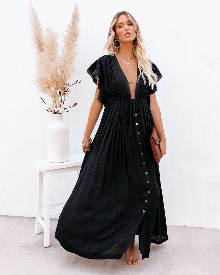 Women's Bohemian Draped Maxi Dress, elegant and flowy, perfect for summer casual wear.