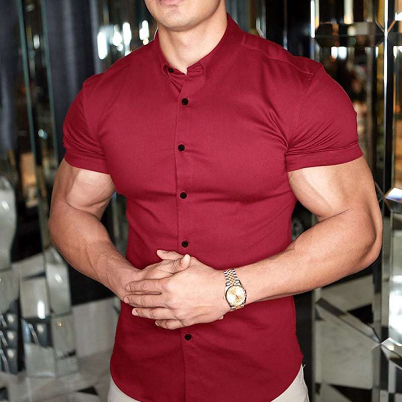Men's slim fit short sleeve shirt in a modern style, perfect for smart casual and everyday summer wear.