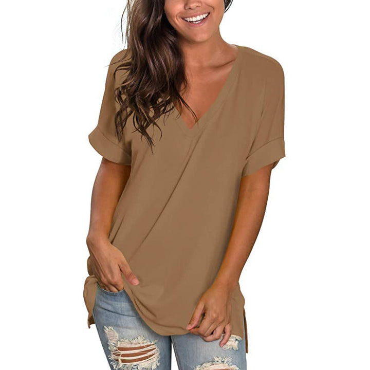 Wardrobe essential: Women's comfortable V-neck short-sleeve t-shirt for versatile casual styling.