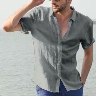 Men's breathable button-down shirt with short sleeves, lightweight for hot weather.