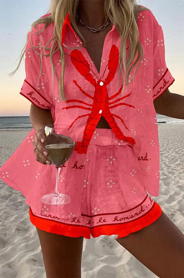 Woman wearing a stylish two-piece summer shorts set, ideal for a comfortable and chic vacation or resort look.