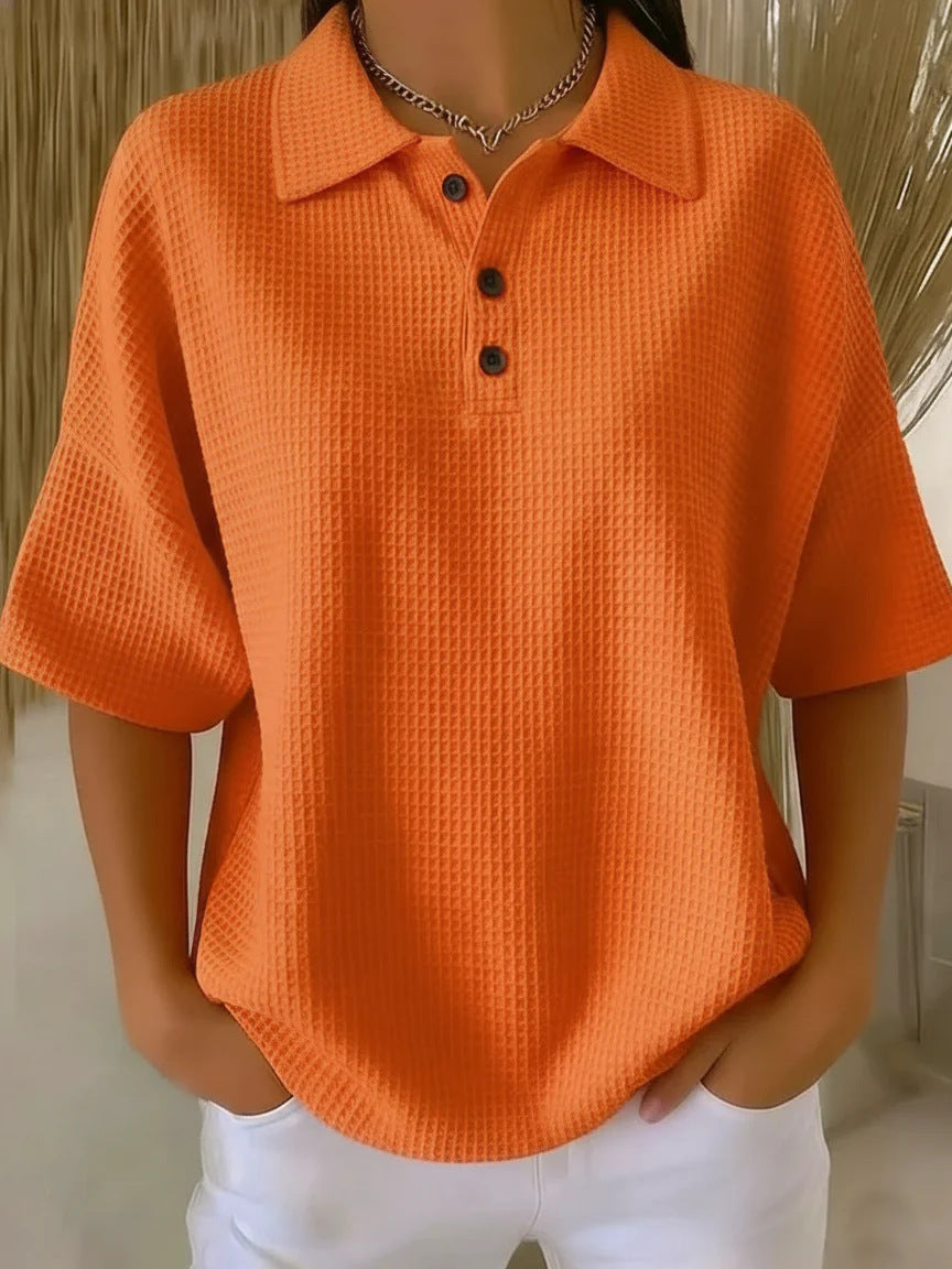 Versatile women's short sleeve polo, comfortable for athleisure & sporty casual wear. Perfect for spring.