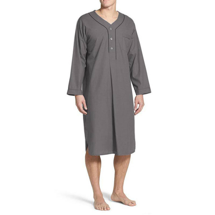 Men's comfortable cotton blend nightgown with button placket & chest pocket. Relaxed fit for quality sleepwear.