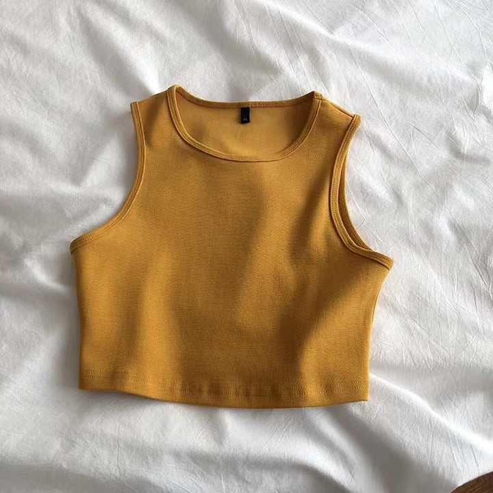 Stylish short sleeve crop top for ladies, featuring a classic round neck design. Flattering and versatile.