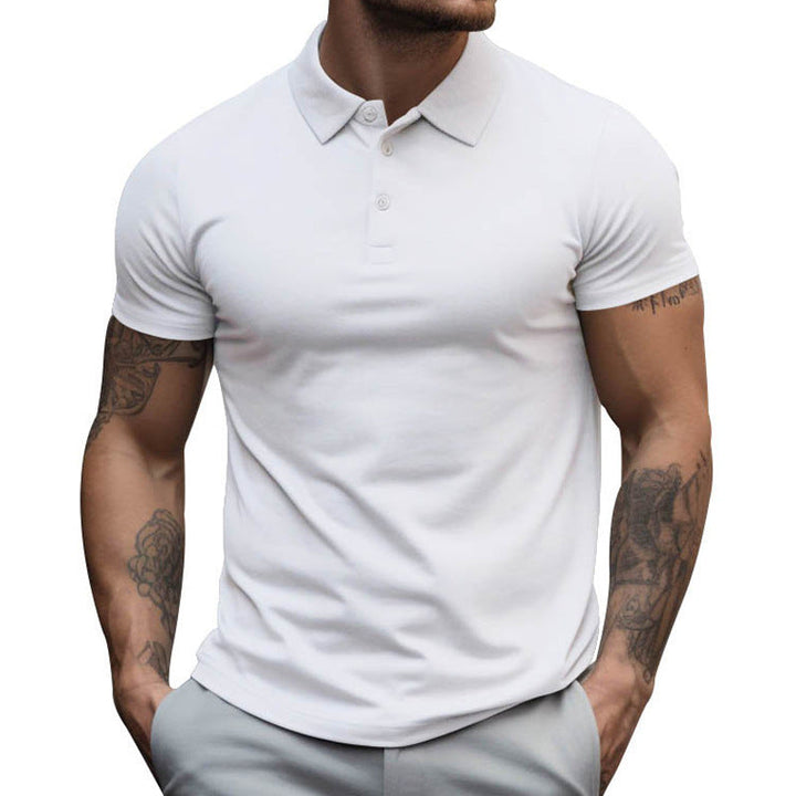 Front view of a men's performance polo, great for sports, golf, or smart casual outfits.