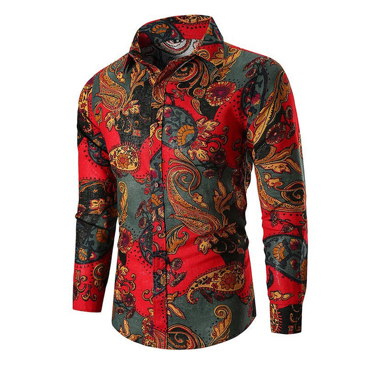 Comfort fit men's long sleeve shirt with a bold paisley pattern, suitable for casual or formal wear.