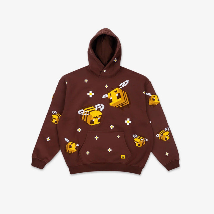 Unique light brown women's hoodie, a casual fashion staple with a distinctive bee graphic for stylish comfort.