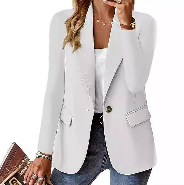 Adaptable women's elegant blazer, a classic formal jacket for office, business, or smart casual outfits.