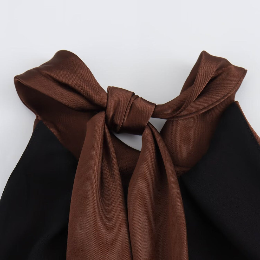 Flattering women's mocha midi dress, an elegant choice for evening wear, cocktail parties.