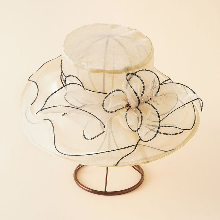 High-fashion women's elegant mesh sun hat with a romantic bow, a must-have summer accessory.