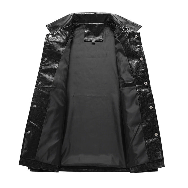 Black men's jacket featuring unique croc design texture, offering a chic and modern look.