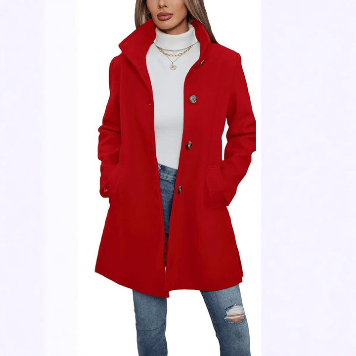 Warm & elegant women's high-collar long coat, a versatile outerwear piece for office or daily wear.