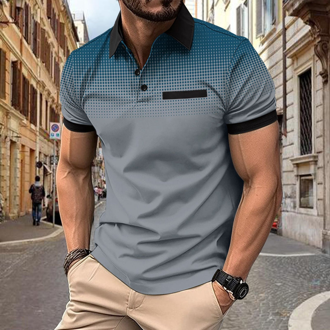 Men's casual gradient short-sleeve polo shirt, a comfortable and stylish top for everyday fashion.