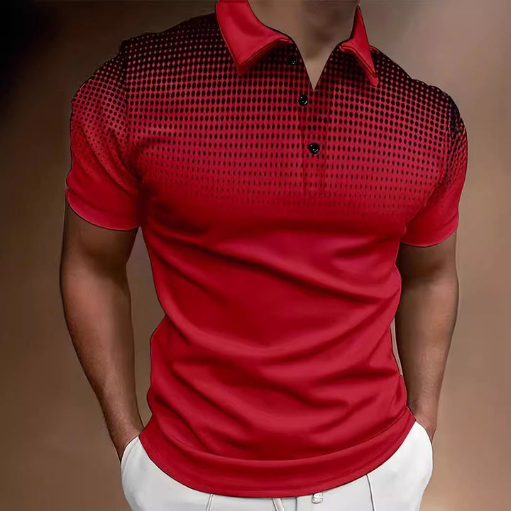 Gradient design men's golf polo. Short-sleeve, moisture-wicking activewear shirt for athletic performance.