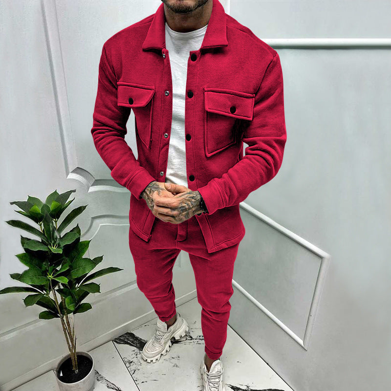 Smart casual men's shirt & trousers outfit. Elegant two-piece set for everyday fashion & luxury comfort.