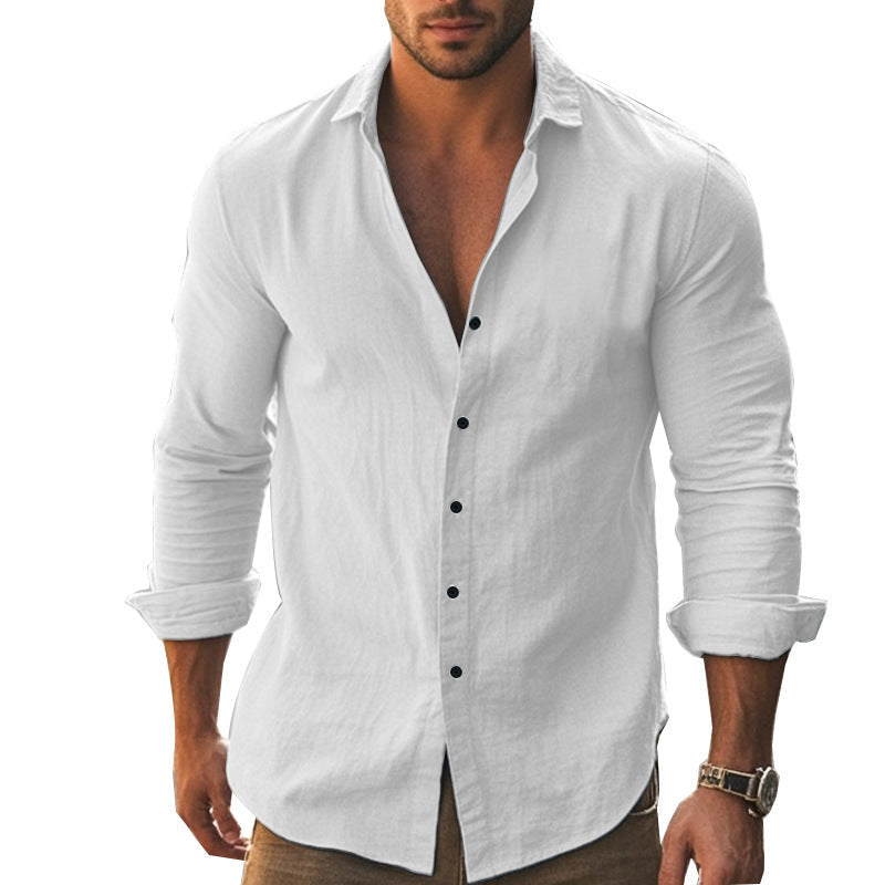 Stylish men's long sleeve collared shirt, modern fit, comfortable for everyday or business.