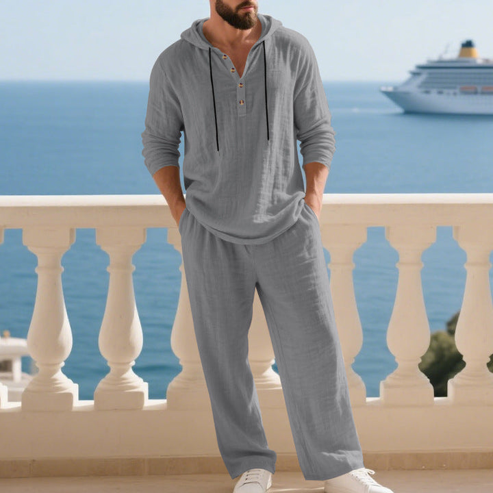 Premium men's relaxed fit hoodie set, perfect for spring/summer loungewear.