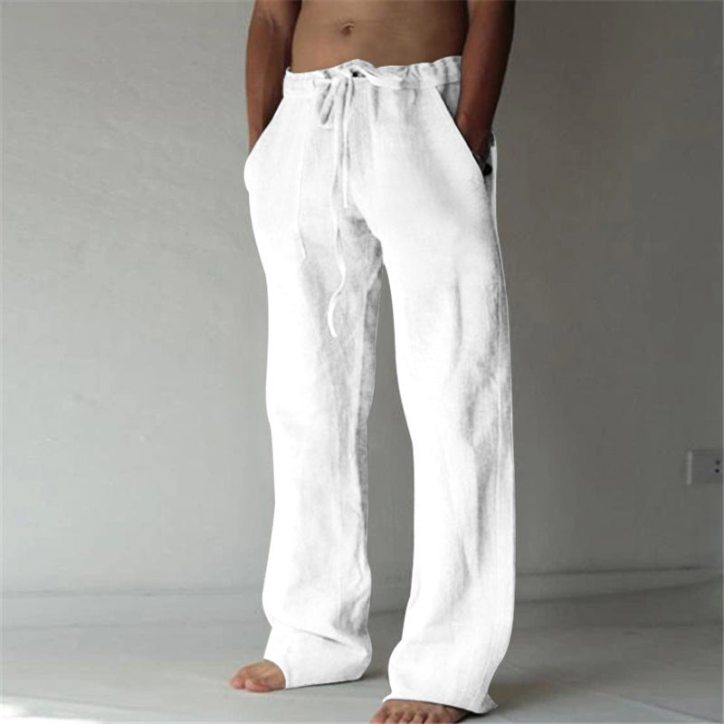 Premium men's relaxed fit casual pants, elastic waist for easy wear, ideal for summer & leisure.