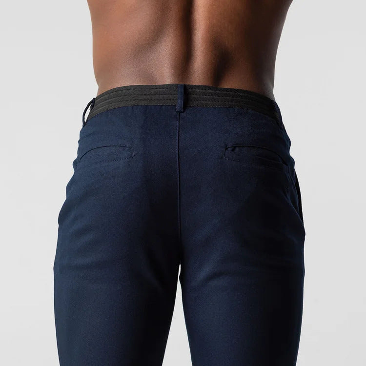 Stylish men's slim fit chino pants with elastic waistband, ideal for modern men's fashion & comfort.