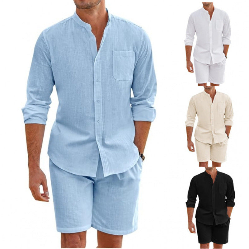 Men's casual shirt & shorts set, perfect for summer comfort. Relaxed fit two-piece outfit.