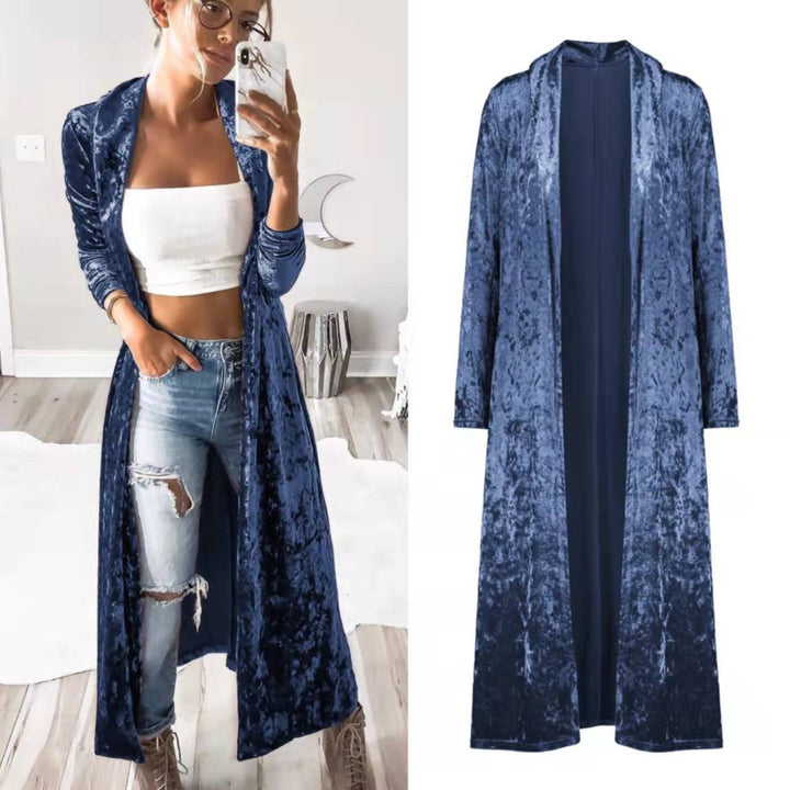 Comfortable yet elegant women's duster coat, featuring an open front design for a versatile long cardigan style.