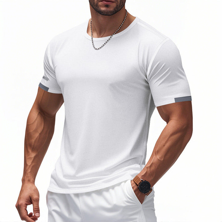 Reflective men's activewear t-shirt for enhanced visibility. Breathable, quick-dry performance tee.