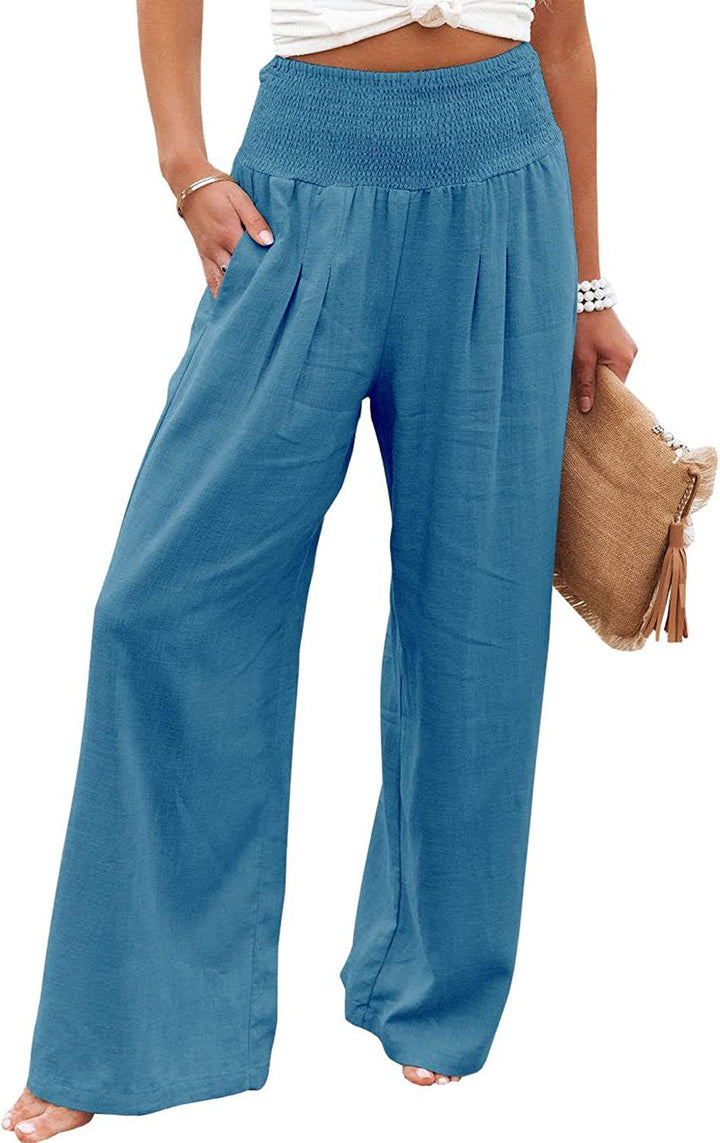 Casual women's wide leg pants, high-waist and elastic, designed for ultimate comfort and relaxed fit.