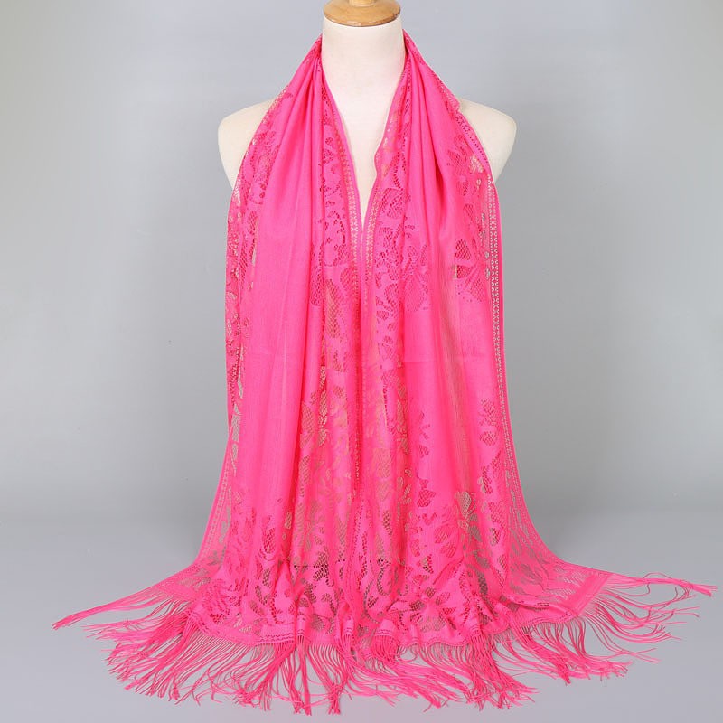 Fashion women's floral lace scarf with elegant fringes, lightweight and perfect as a shawl.