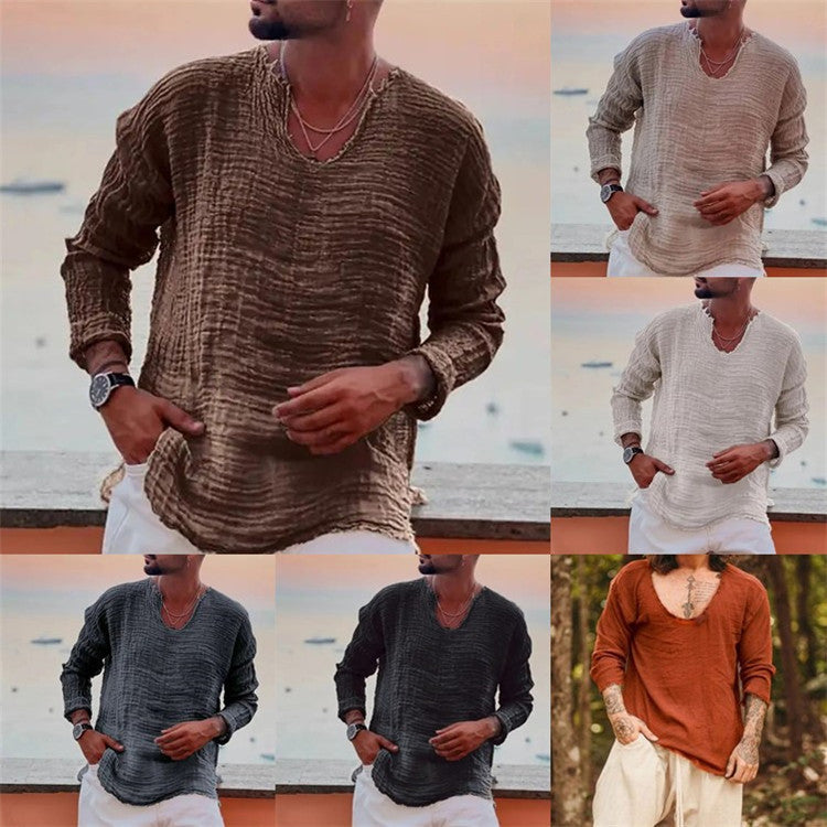 Men's casual V-neck shirt, relaxed fit, short sleeve. Perfect for summer & everyday comfort.