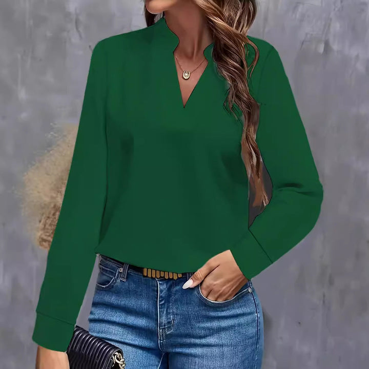 Classic women's stand-up collar long sleeve blouse, a timeless addition to any wardrobe, office or casual.