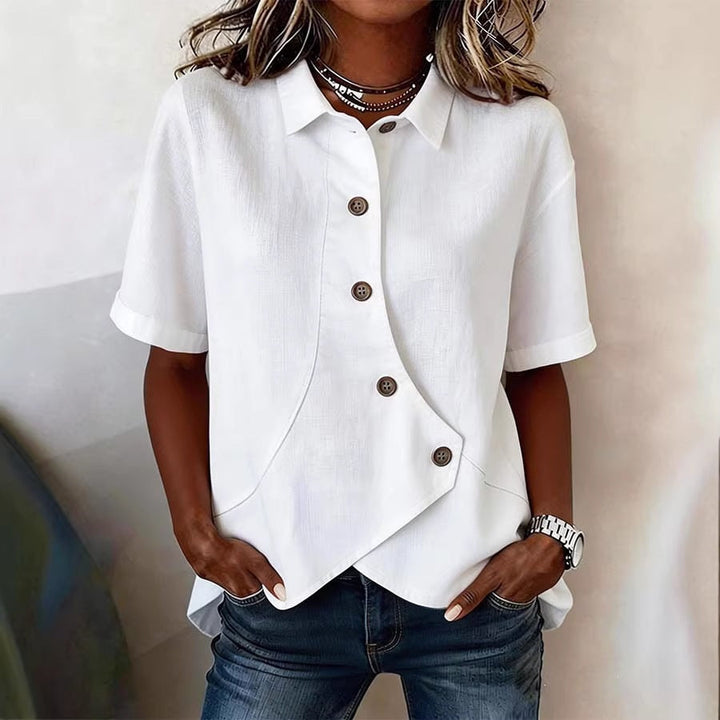 Chic long-sleeve women's top featuring a relaxed fit and stylish wavy pattern, ideal for summer outfits.