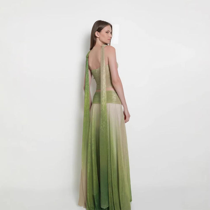Chic women's flowing maxi dress with elegant straps, versatile for parties, special occasions, or summer evenings.