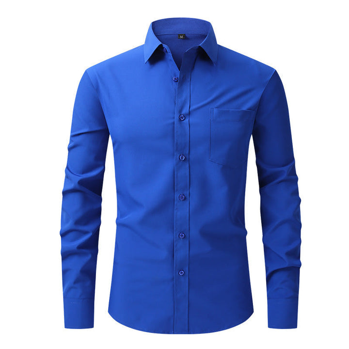 Classic spread collar on a men's white business shirt, highlighting professional formal wear design.