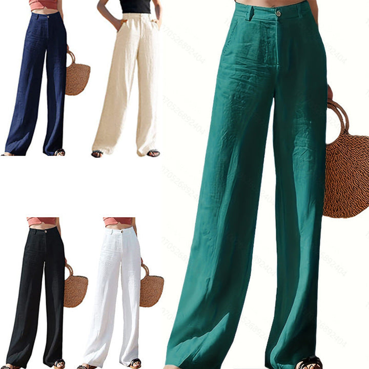 Comfortable women's relaxed fit wide-leg summer pants, perfect for casual elegance.