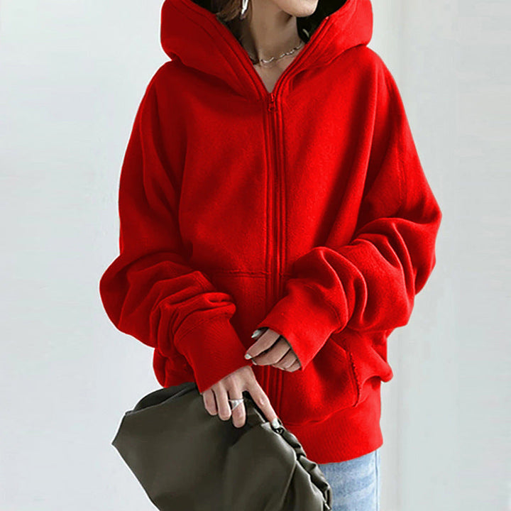 Fashionable women's fall zipper jacket, loose-fitting design offers stylish and comfortable daily wear.