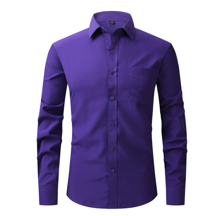 Sleek men's black tailored fit dress shirt, ideal for professional business attire & evening wear.