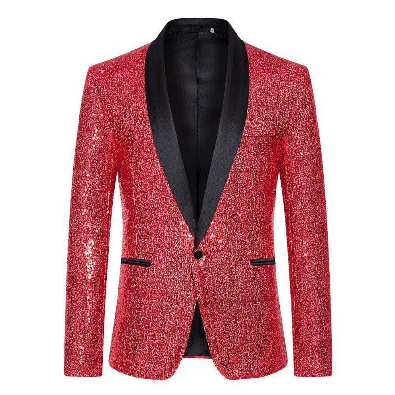 Luxurious men's sequin blazer, offering a modern cut for a truly glamorous look.