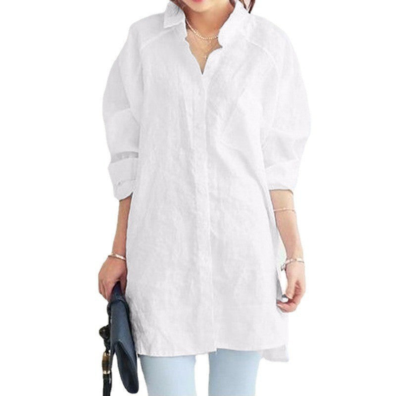 Casual women's button-up tunic top, an oversized long sleeve design perfect for summer and beach days.