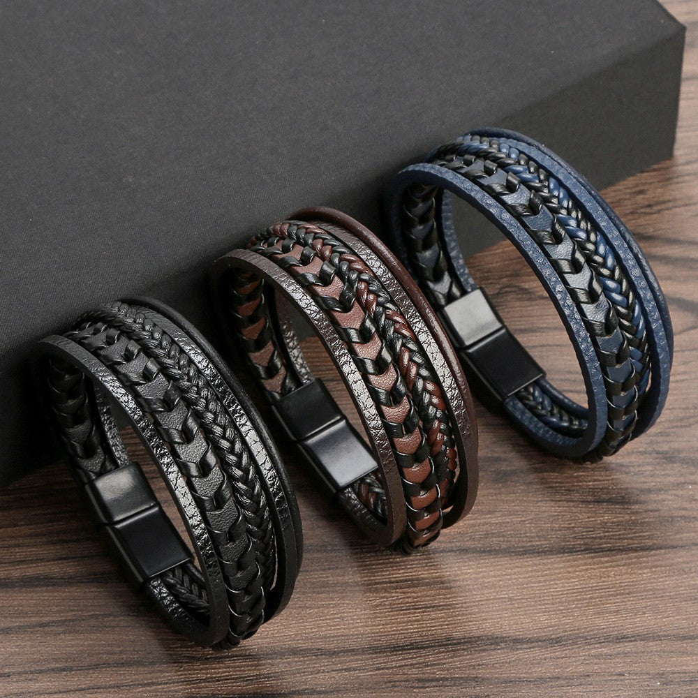 Bold men's leather bracelet, braided Viking jewelry for a powerful fashion statement.