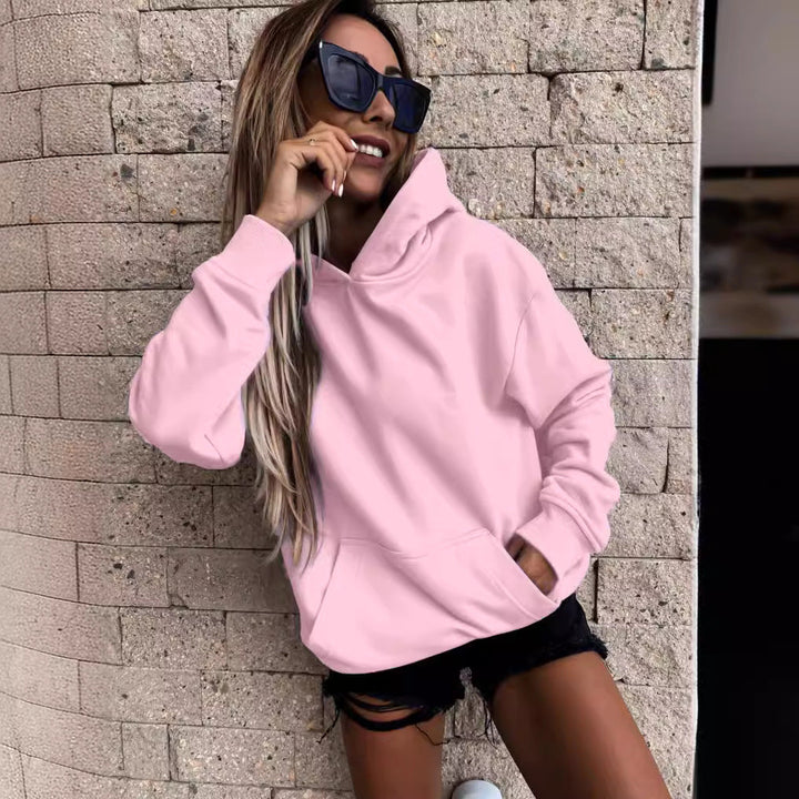 Women's relaxed fit pullover hoodie, soft long sleeve comfort for casual wear.