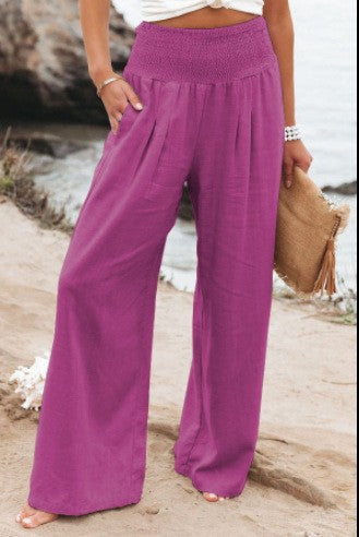 Comfy wide leg pants, women's casual trousers with elastic waist, ideal for daily relaxed wear.