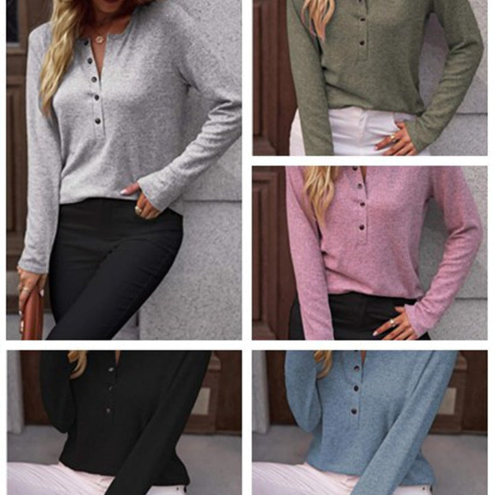 Women's comfortable long sleeve top, soft fabric, perfect for everyday casual wear with button detail.