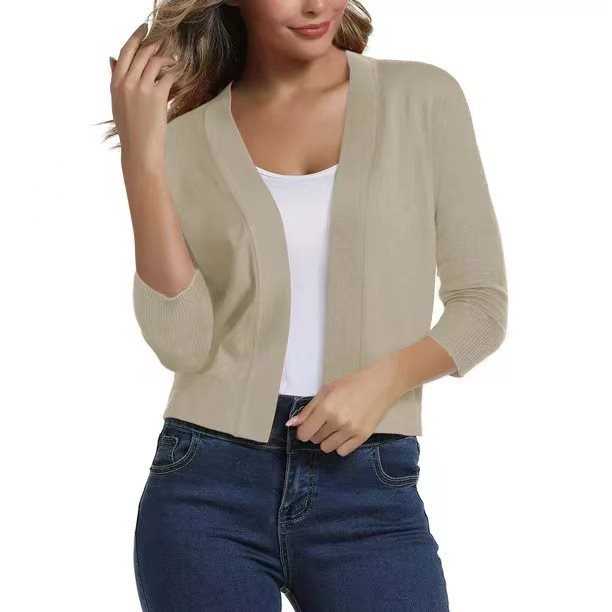 Women's casual cardigan with 3/4 sleeves, open front design for comfort and style.