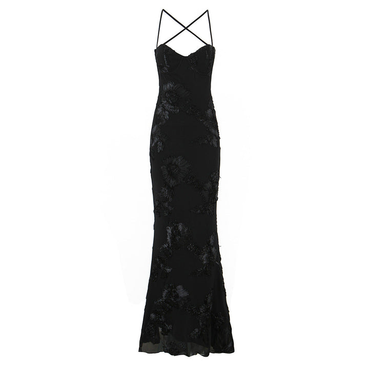 Stunning women's strapless-style lace maxi dress with elegant open back. Ideal for evening & parties.