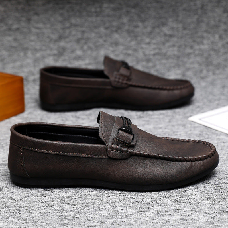 Versatile men's brown slip-on moccasins. Ideal classic driving shoes & comfortable casual footwear.