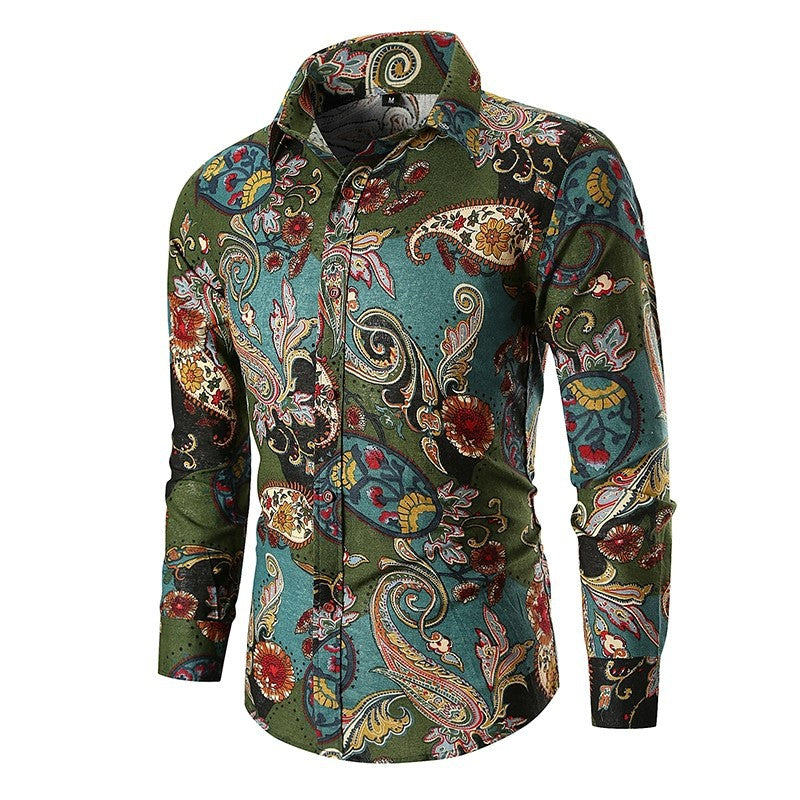 Unique men's long sleeve paisley shirt, perfect for making a fashionable statement.